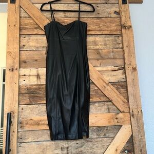 Faux, leather, black midi dress -NWT